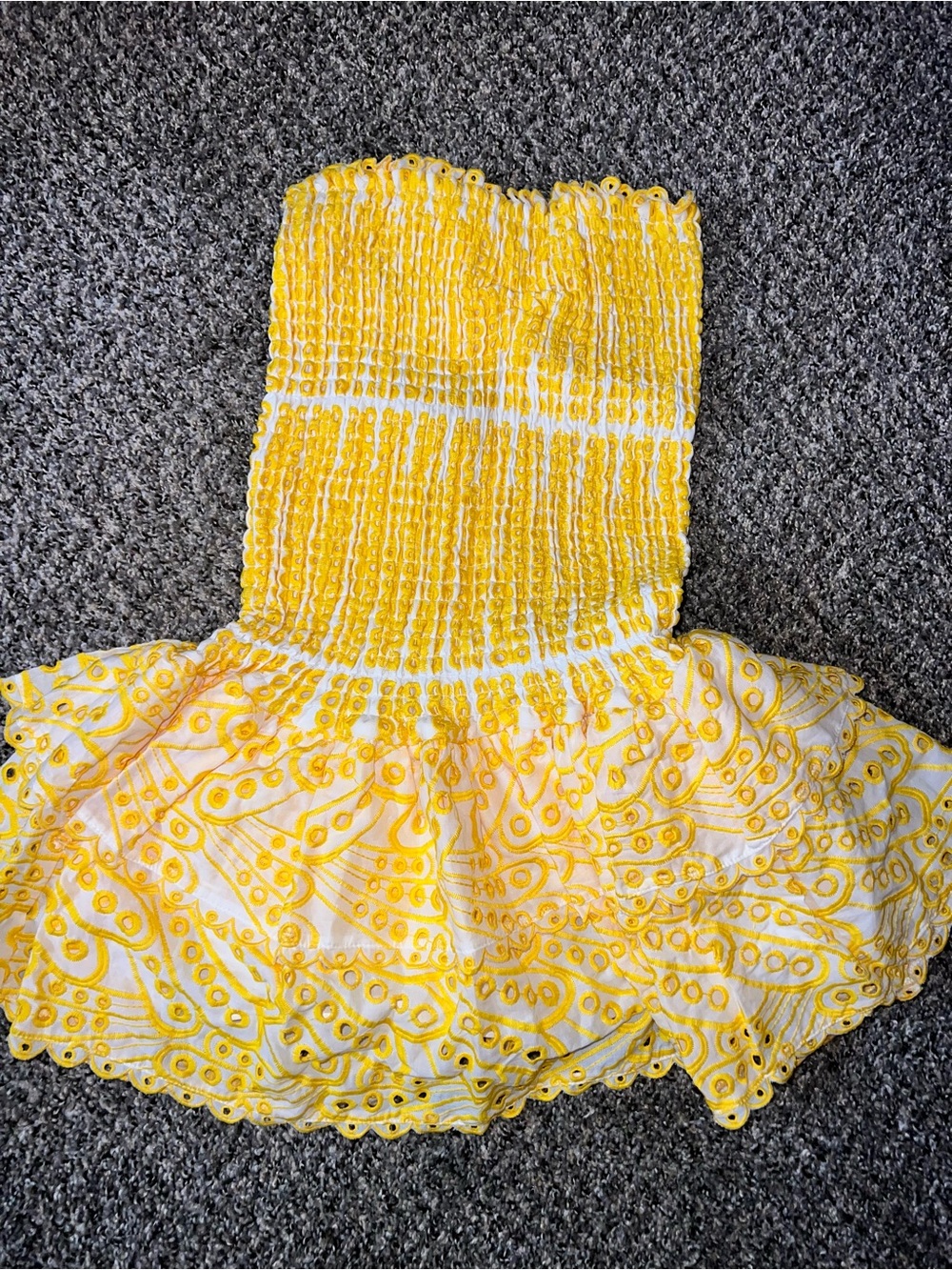 Yellow & White Smocked Strapless Sundress